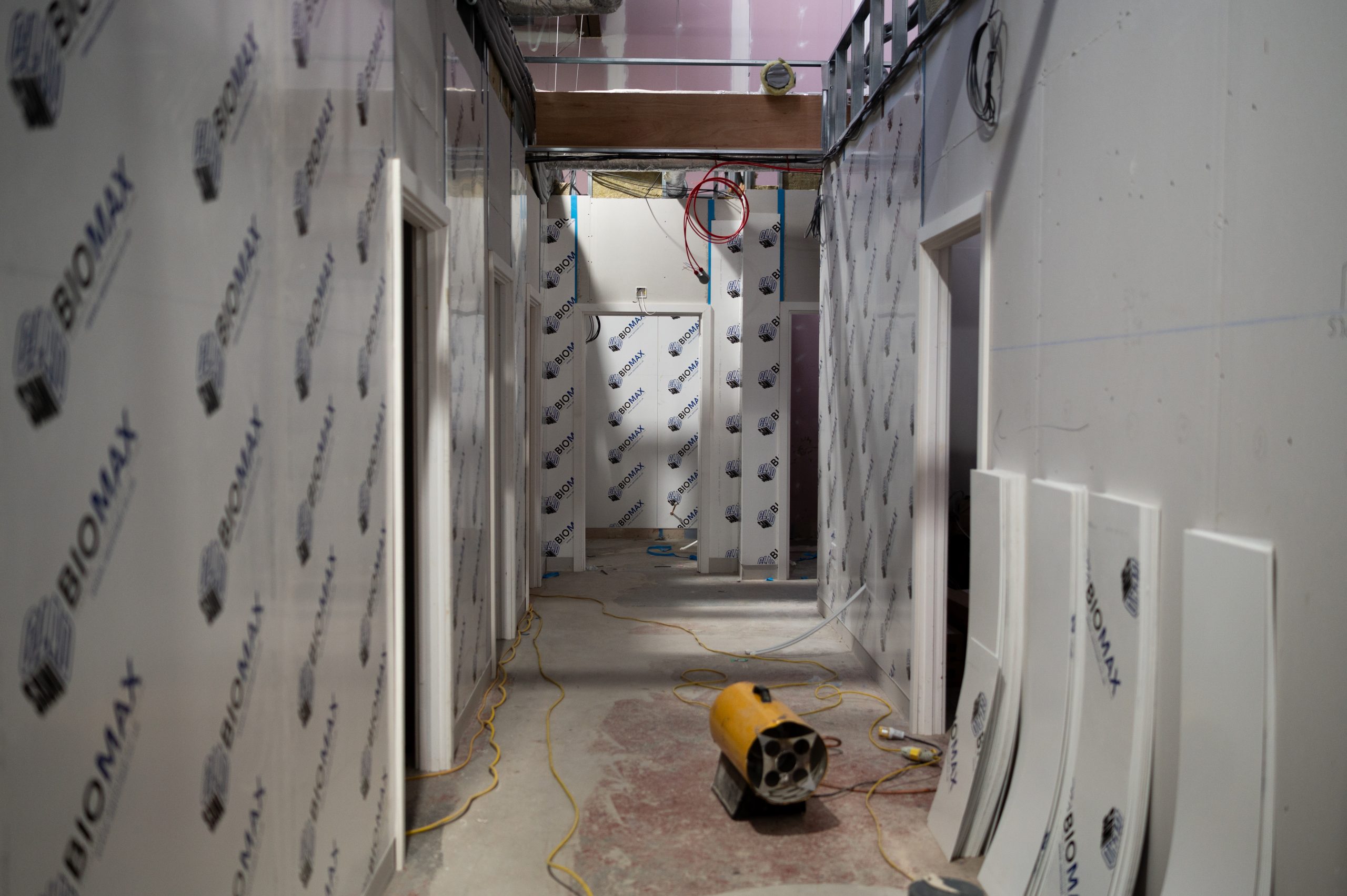 DSC_9096 Corridor featuring BIOMAX™ Hygienic Wall Cladding by Saniclad, providing antimicrobial wall protection.